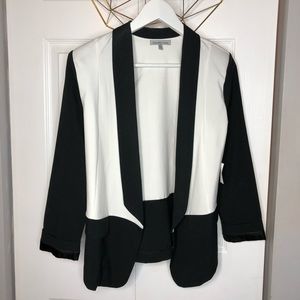 Modern Unlined Tuxedo Blazer in black and white
